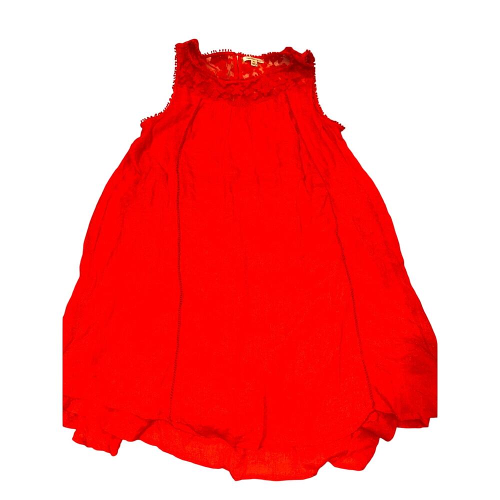 John Paul Richard Red Lace Yoke Dress XL Boho Swing Mini Lined Sleeveless
